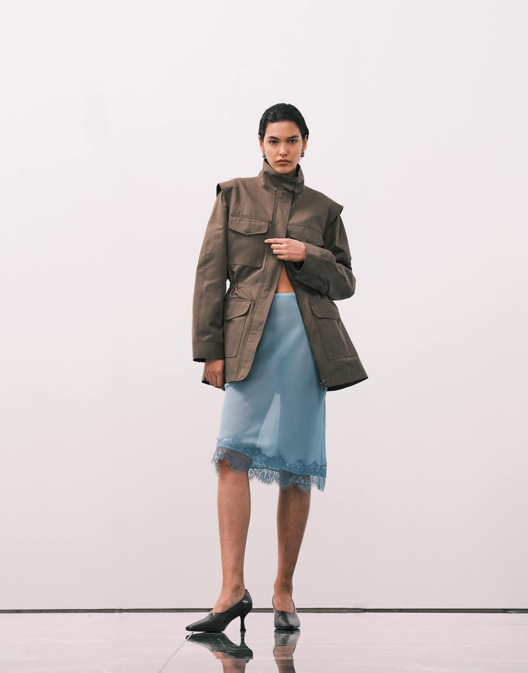 Asos Design Lace Hem Sheer Midi Skirt in Blue