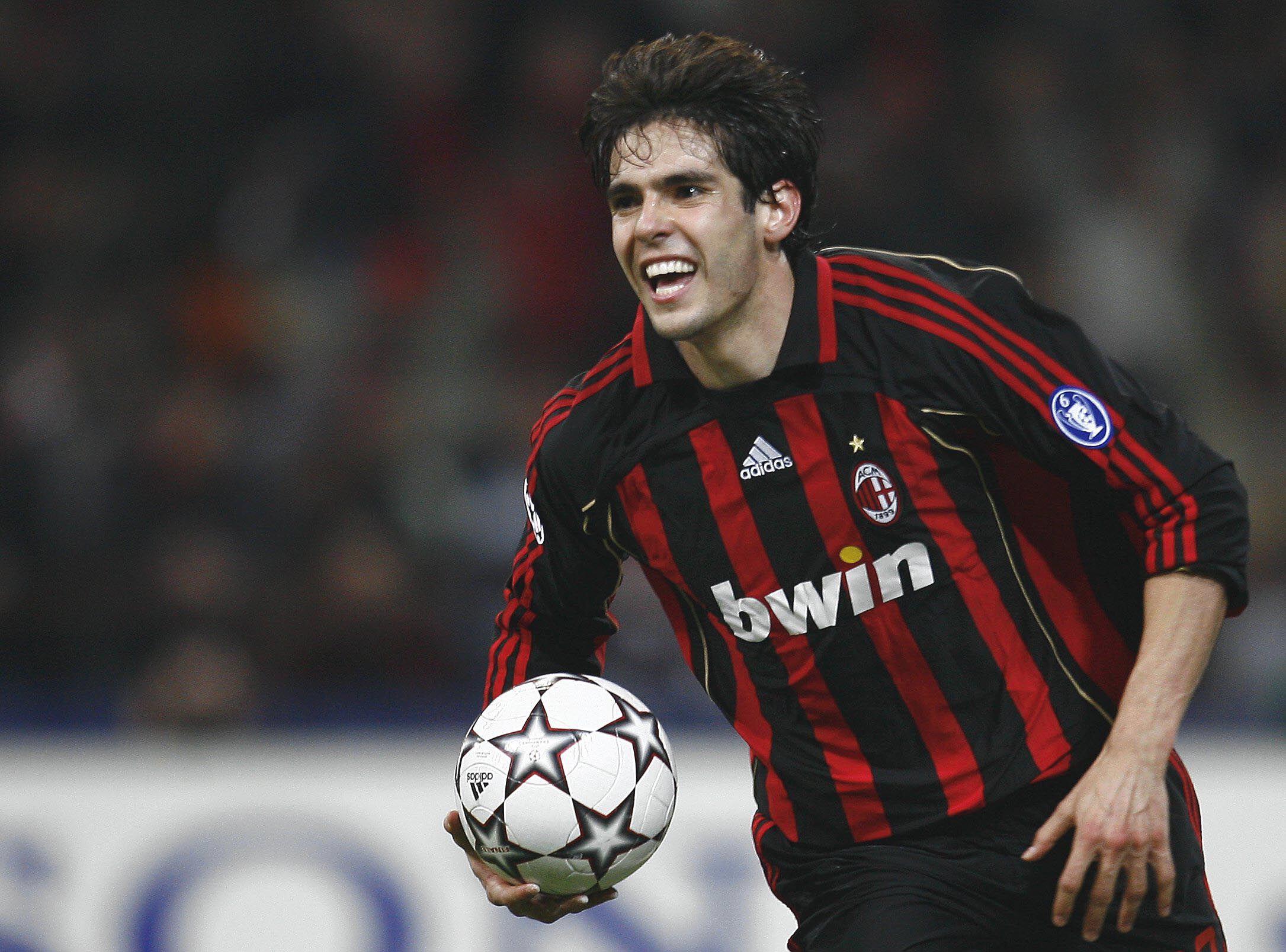 Kaka celebrates after scoring for Milan against Bayern Munich in the 2006/07 Champions League quarter-finals