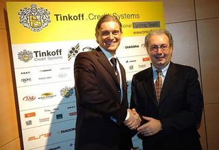 Zomegnan (r) with Oleg Tinkoff at the Tinkoff team presentation in January
