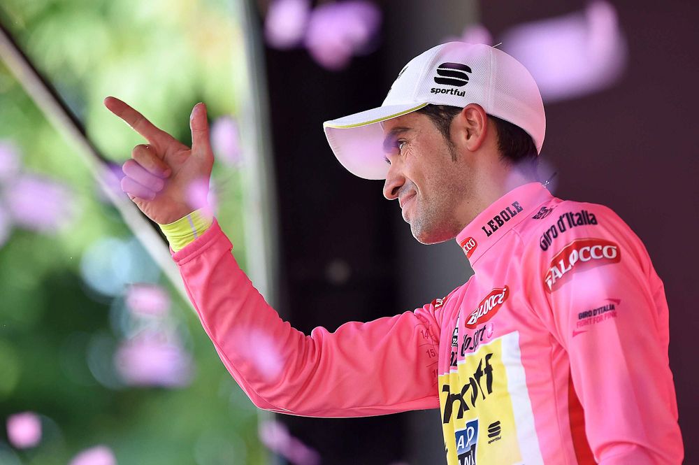 Alberto Contador on the stage 18 podium.