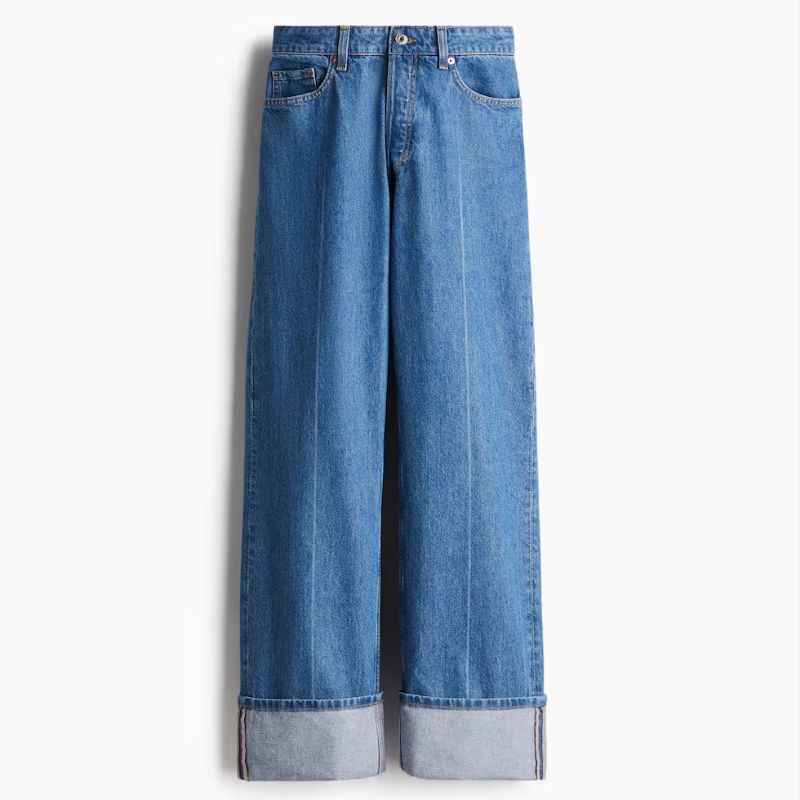 blue turn up wide leg jeans