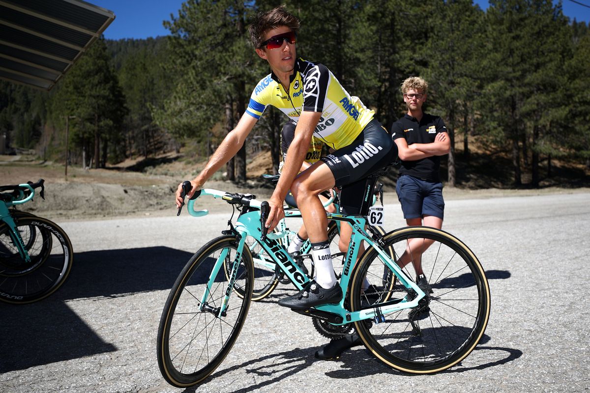 George Bennet (LottoNL-Jumbo) in the leader's yellow jersey