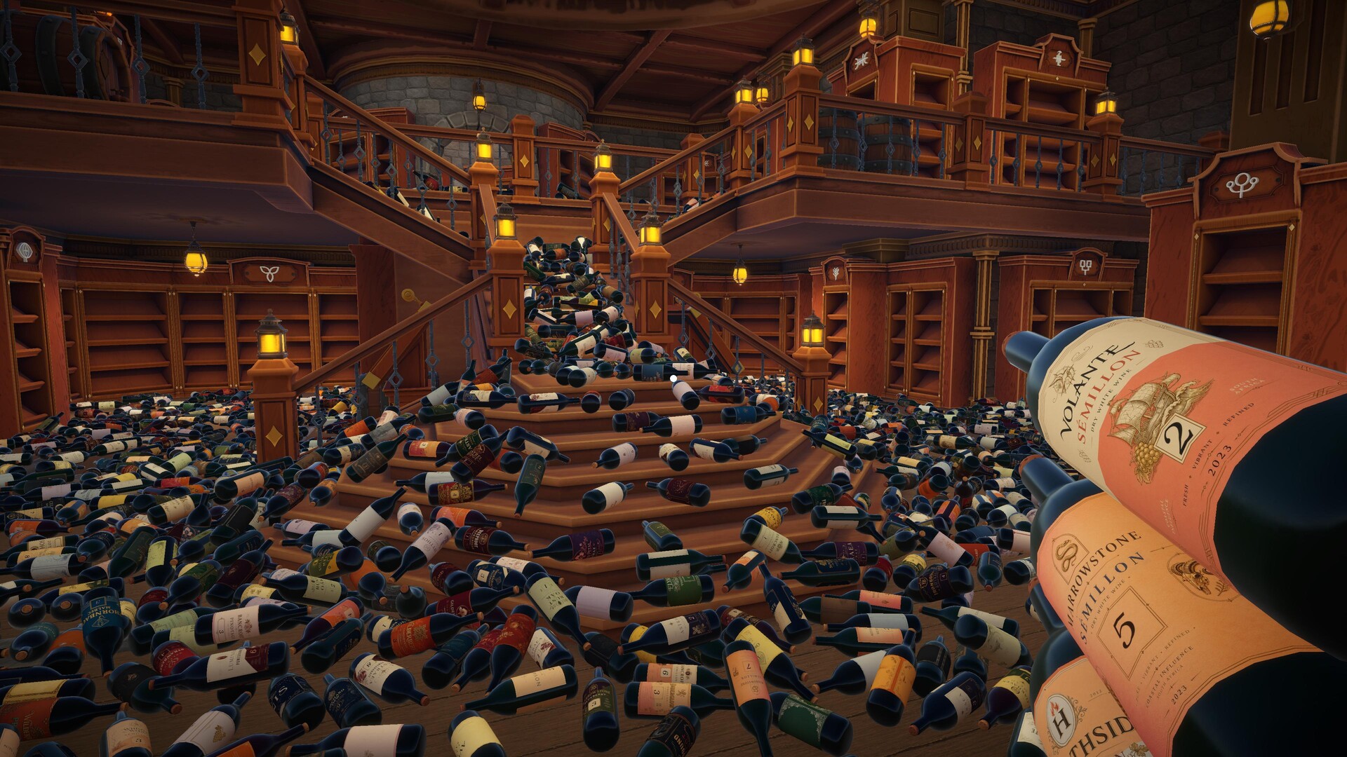 A room full of unsorted bottles