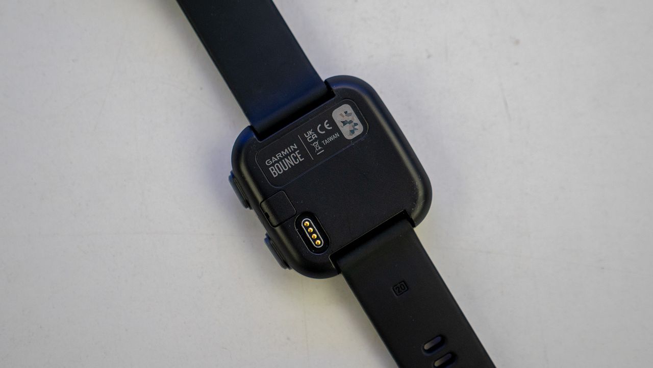 The back of the Garmin Bounce kids smartwatch