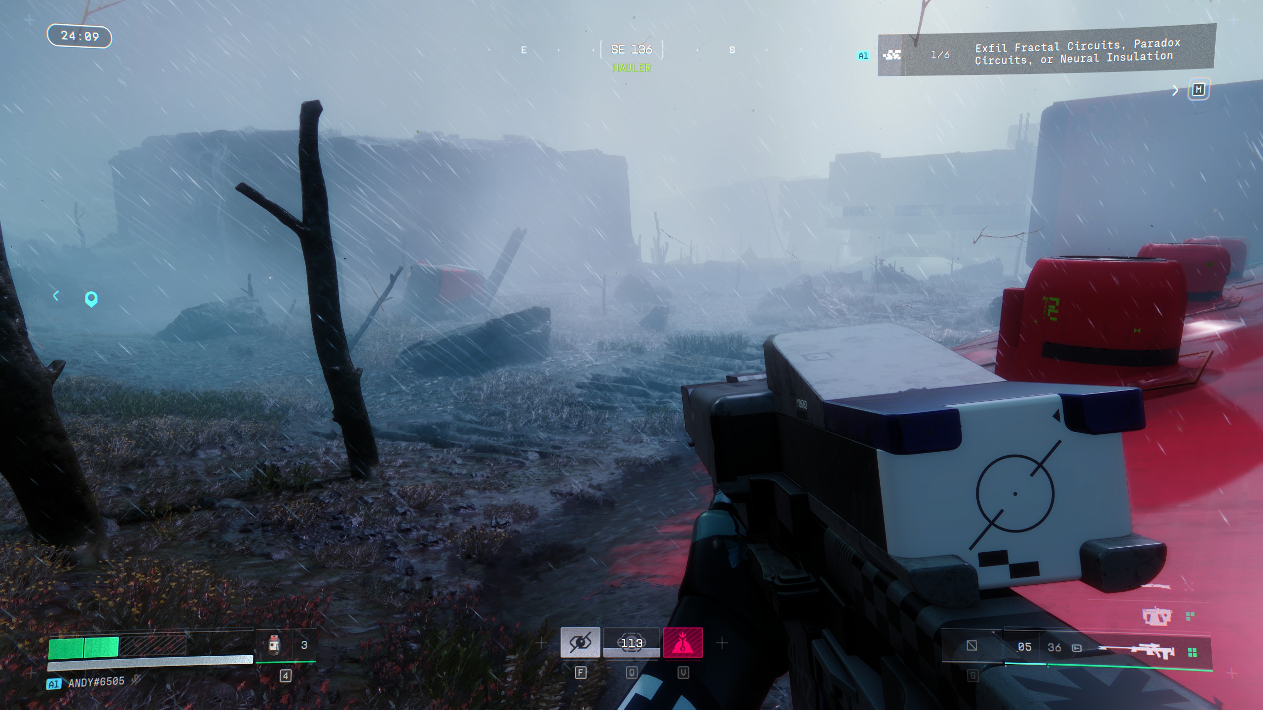 Marathon gameplay showing the player in Perimeter with a Longshot sniper