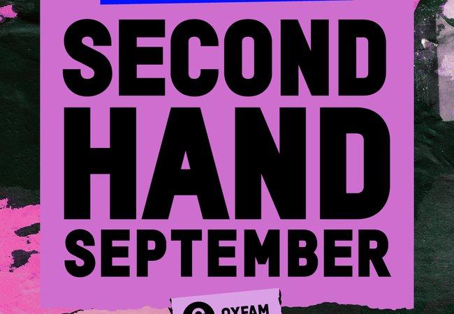  The Second Hand September written in black against a purple background with the Oxfam logo. 