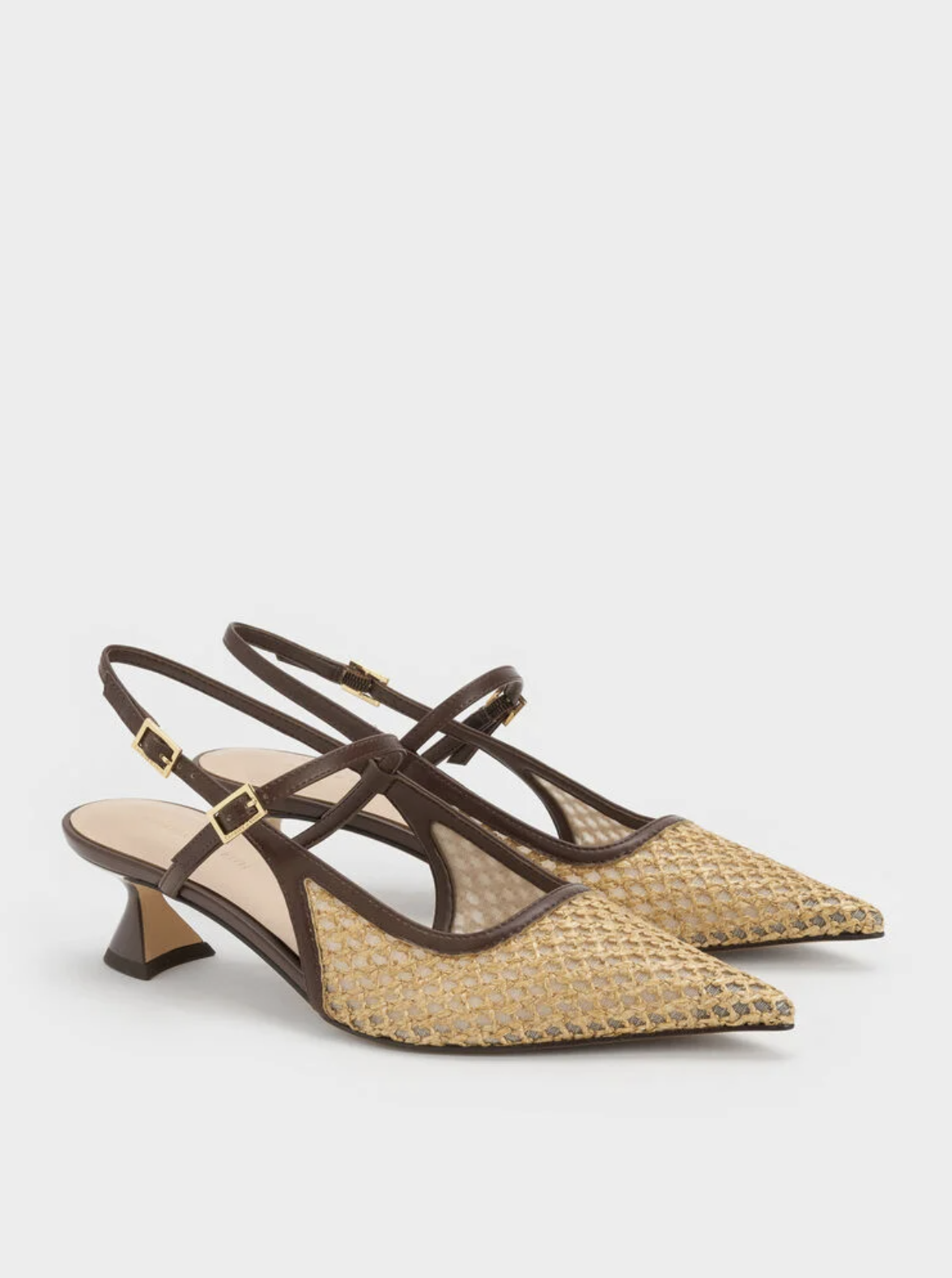 Charles &amp;amp; Keith, Raffia Sculptural-Heel Slingback Pumps