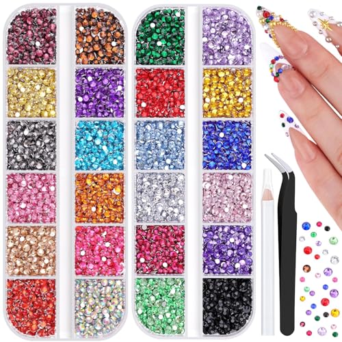 10000pcs Small Resin Rhinestones for Nail Art, Colorful 2/3mm Flatback Bedazzling Gems, Nail Rhinestones and Gems Crystals Charms for Acrylic Tips Manicure Decor