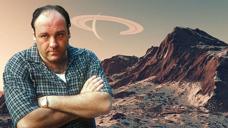 Tony Soprano superimposed over an image of one of Starfield&#039;s barren planets.