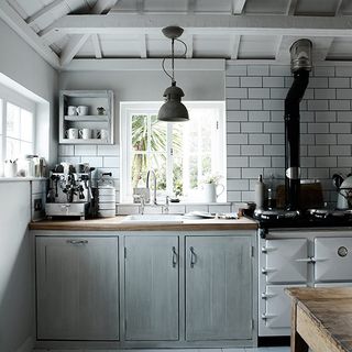 kitchen with cabinets and grey theme