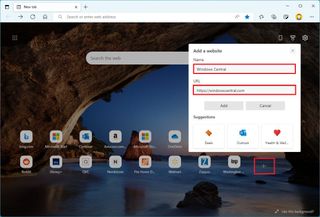 Edge add quick link to new tab page
