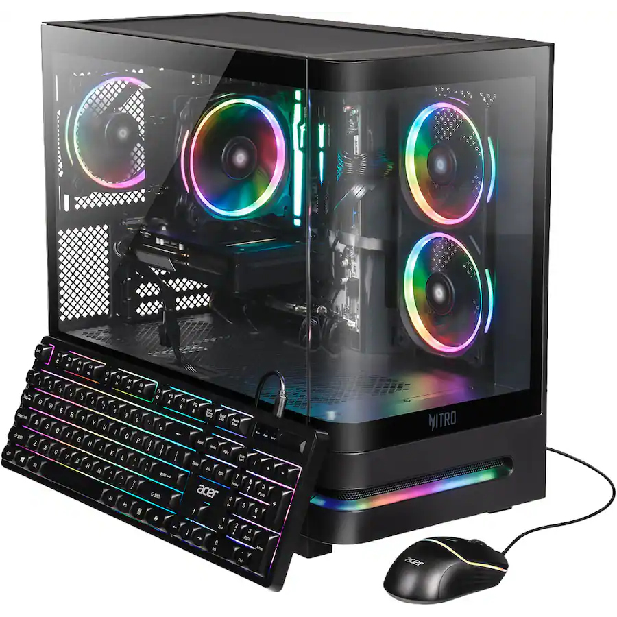 Acer Nitro 65 gaming PC with RGB lighting against a white background.