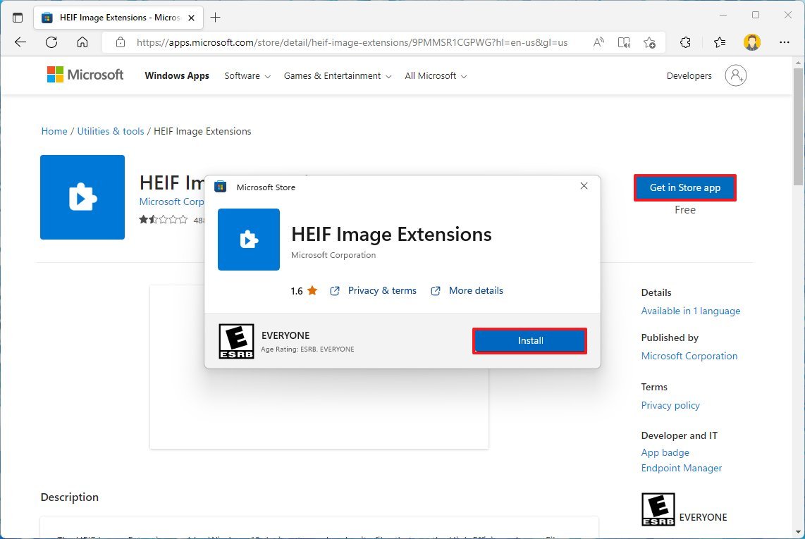 Windows 11 установить HEIF бесплатно