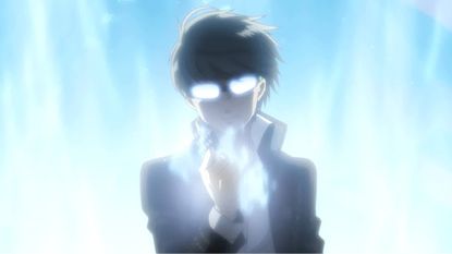 Persona 4 Golden cutscene screenshot of protagonist Yu awakening to his Persona.