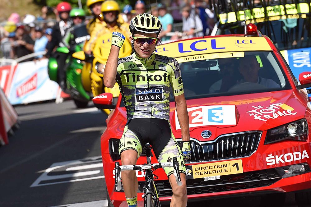 Rafal Majka (Tinkoff-Saxo) celebrates his stage 11 victory
