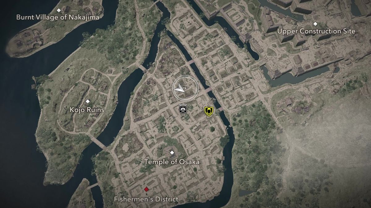 Assassin's Creed Shadows Butterfly Collector locations - A map showing the location of the fifth butterfly in Osaka.