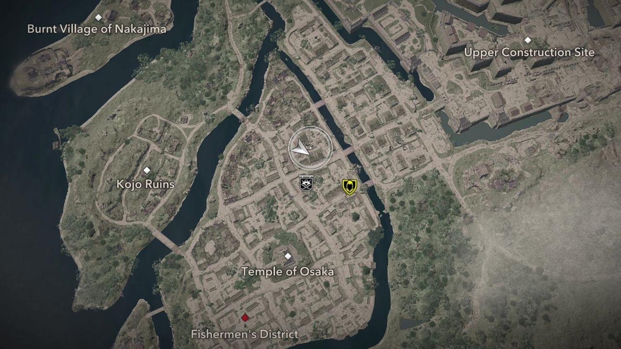 Assassin's Creed Shadows Butterfly Collector locations - A map showing the location of the fifth butterfly in Osaka.
