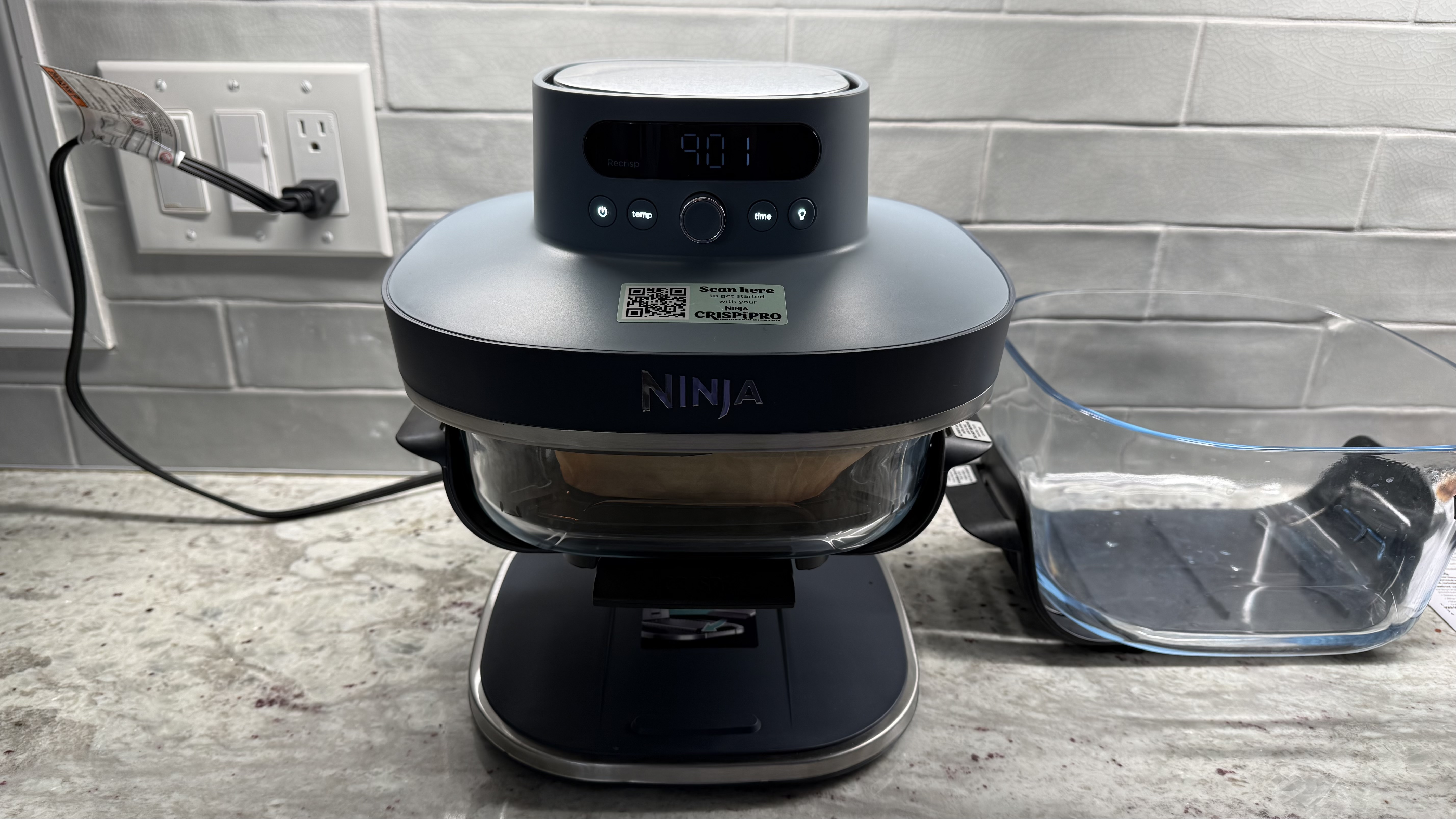 Ninja Crispi Pro 6-in-1 Glass Countertop Air Fryer smaller dish in place