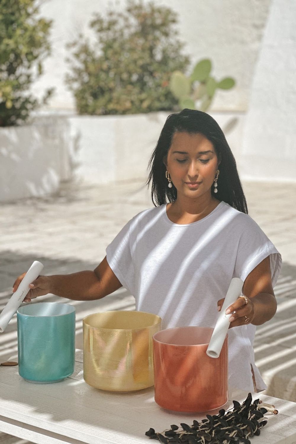 Farzana Ali during a sound healing session