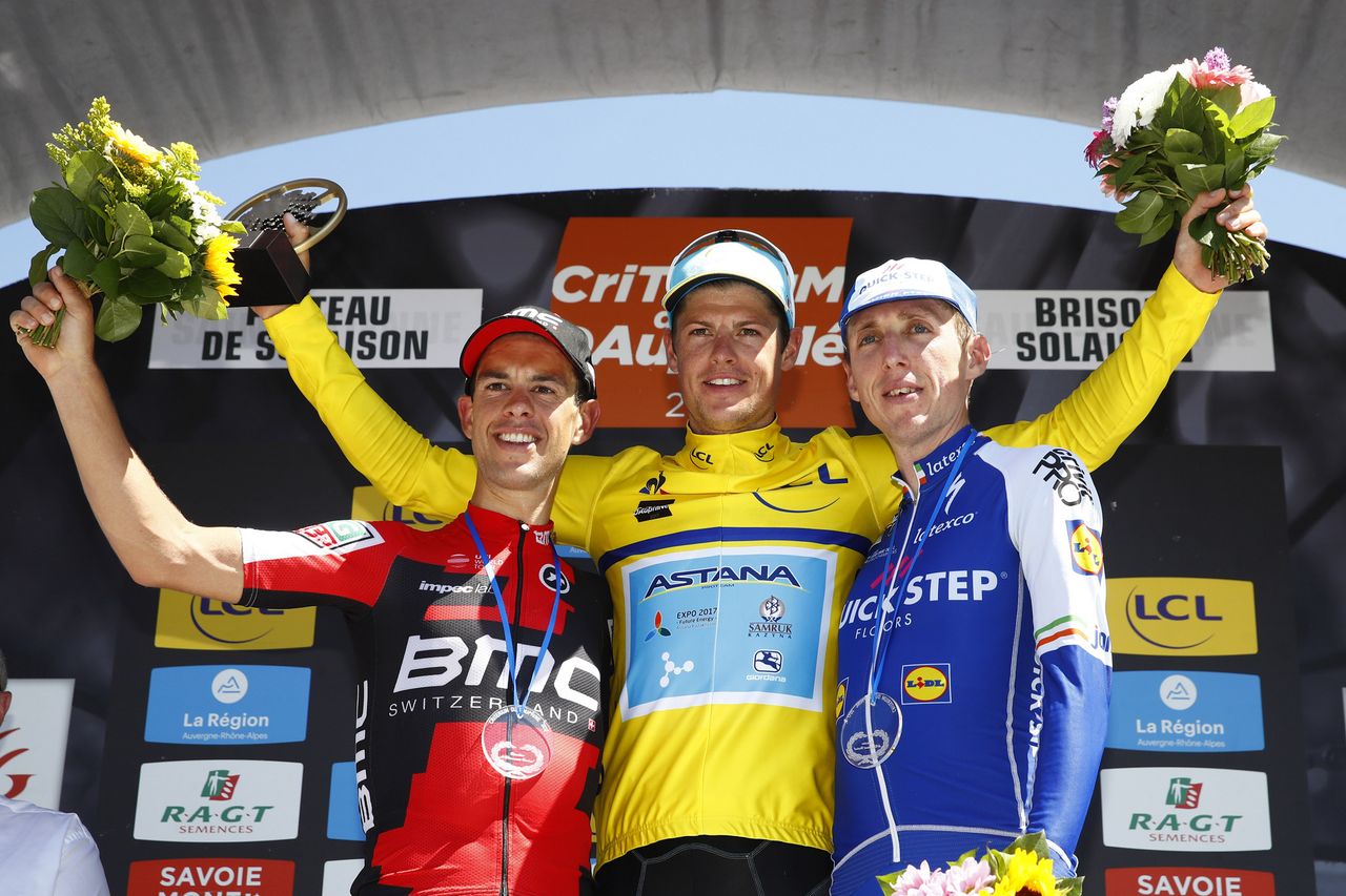 The final podium of the 2017 Crit&eacute;rium du Dauphin&eacute;