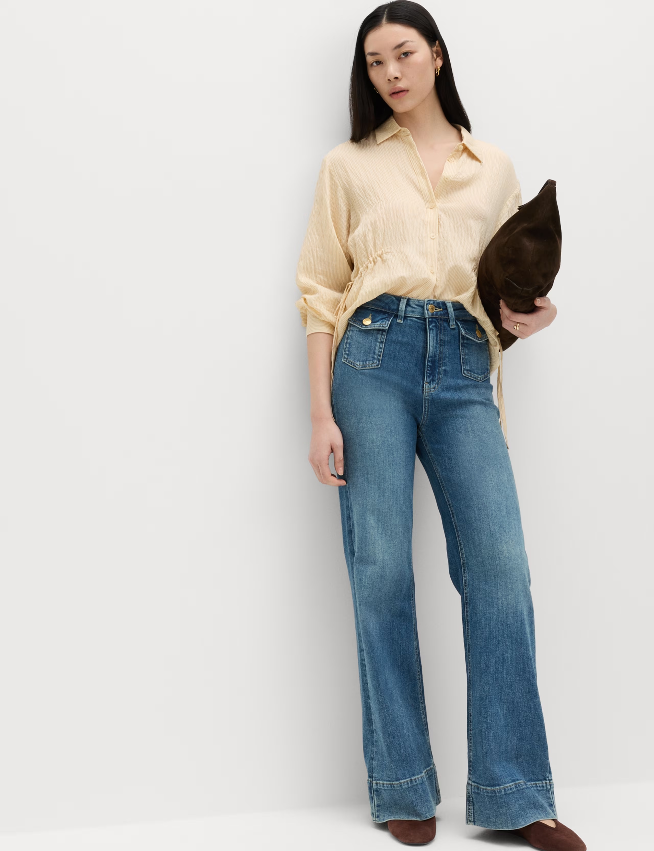 Bella Stretch Patch Pocket Wide Leg Jeans in Deep Sea Blue
