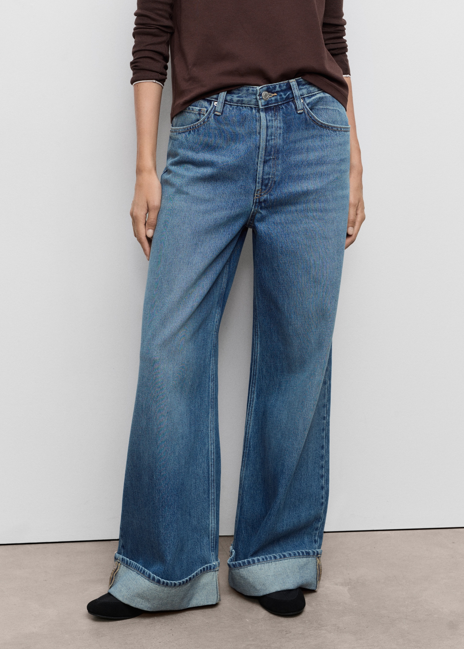Wide-Leg Jeans With Turn-Up Hem - Women | Mango Usa