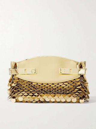 Hug Paillette-Embellished Metallic Leather Clutch