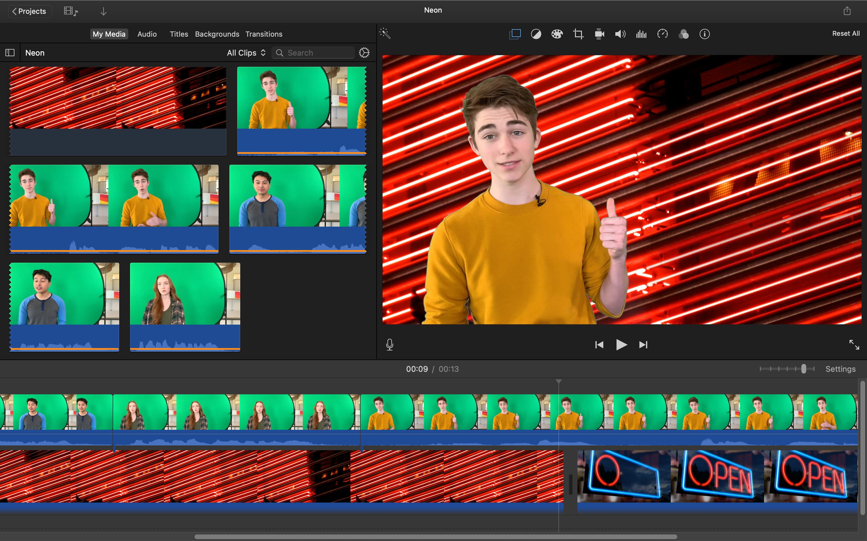 The Apple iMovie editing interface, showing a video being edited.