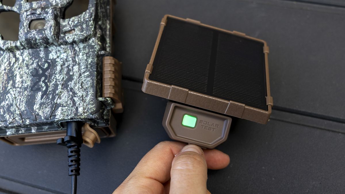 A close-up of the solar panel for the Browning Defender Pro Scout Max Solar