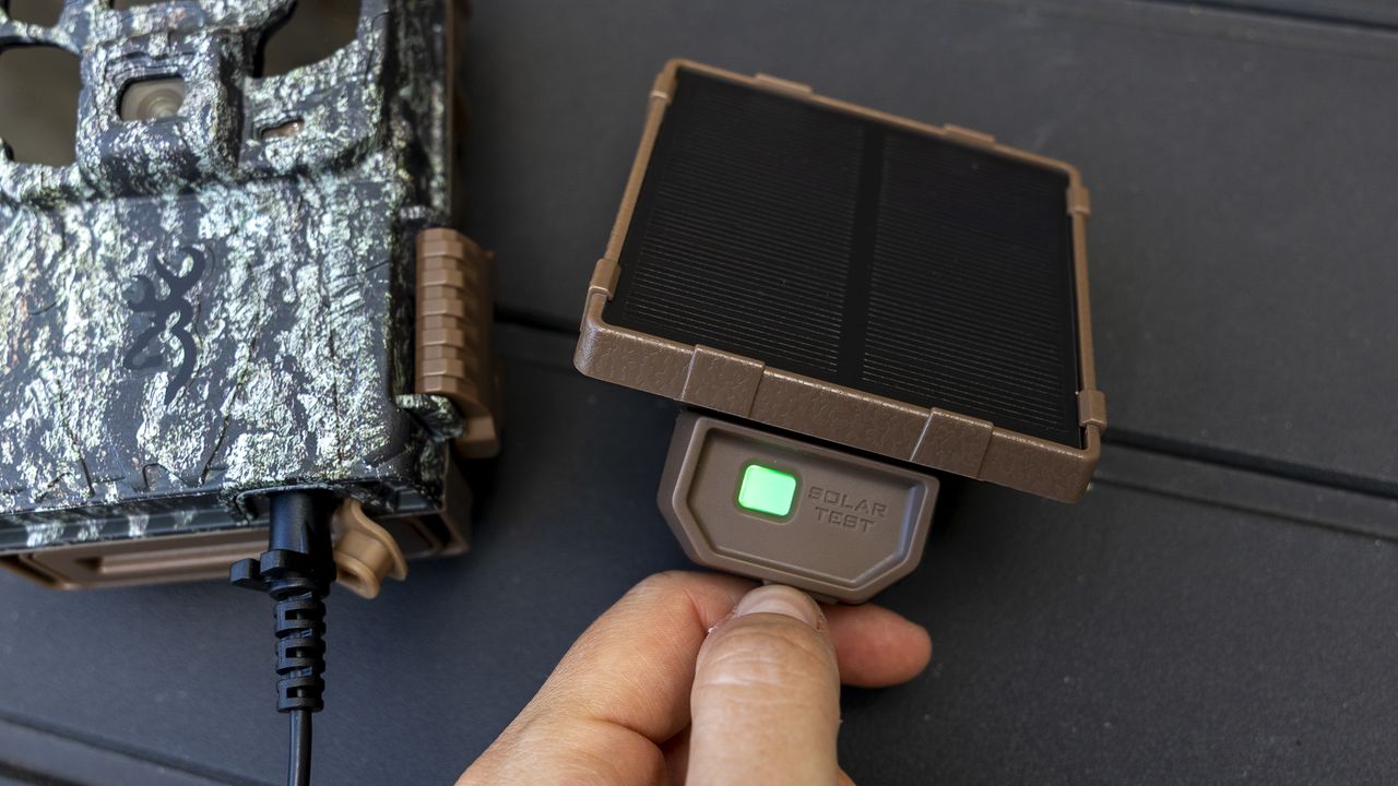 A close-up of the solar panel for the Browning Defender Pro Scout Max Solar