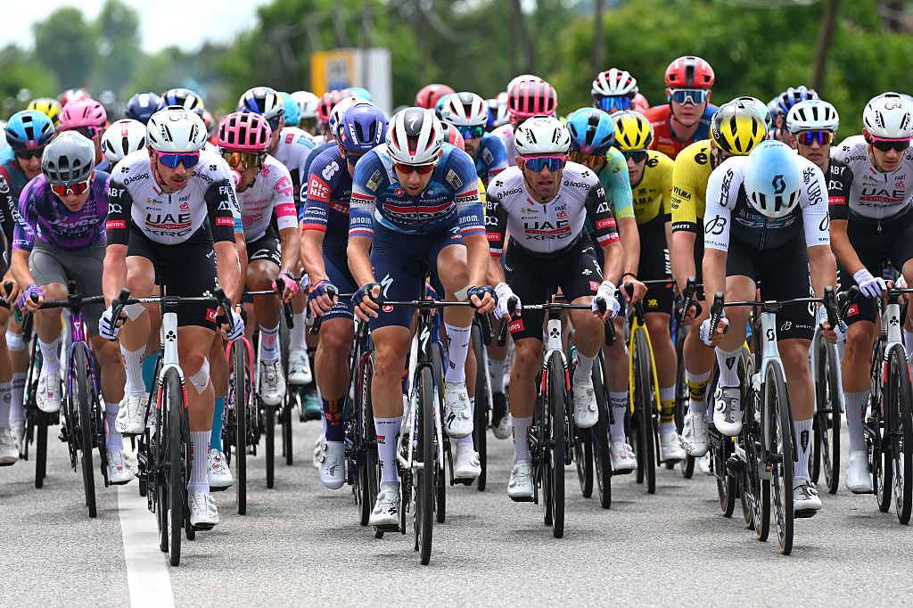 VICENZA ITALY MAY 23 LR Brandon McNulty of The United States and Team UAE Team Emirates XRG Josef Cerny of Czech Republic and Team Soudal QuickStep and Rafal Majka of Poland and Team UAE Team Emirates XRG compete during the 108th Giro dItalia 2025 Stage 13 a 180km stage from Rovigo to Vicenza UCIWT on May 23 2025 in Vicenza Italy Photo by Tim de WaeleGetty Images