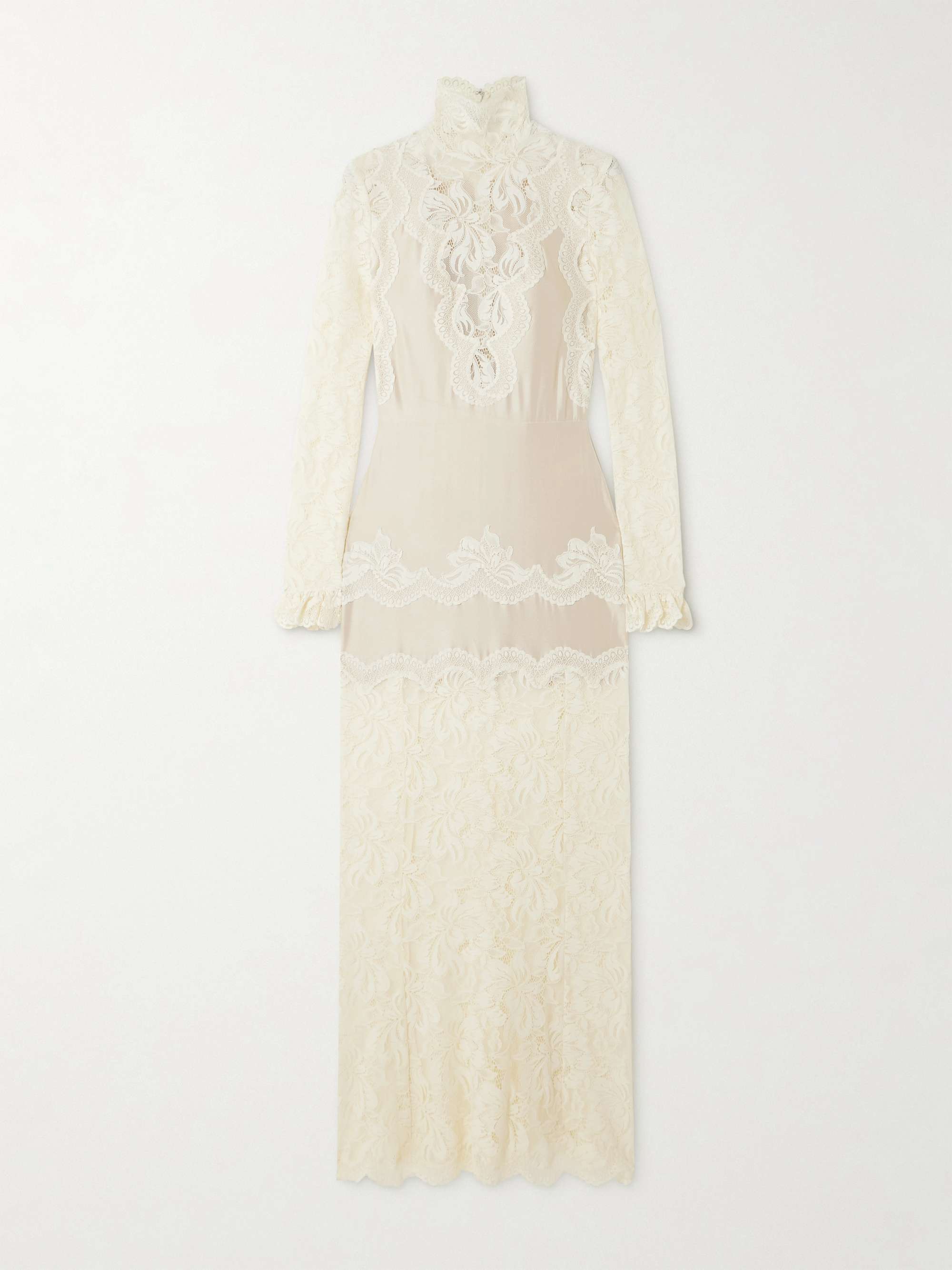 Lace-Trimmed Silk-Satin Maxi Dress