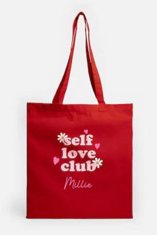 galentine's day gift ideas - red tote bag reading self love club, millie