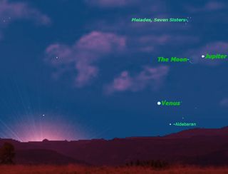 The moon, Venus and Jupiter are visible together on June 17, 2012.