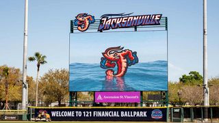 The new Daktronics scoreboard for the Jacksonville Jumbo Shrimp. 