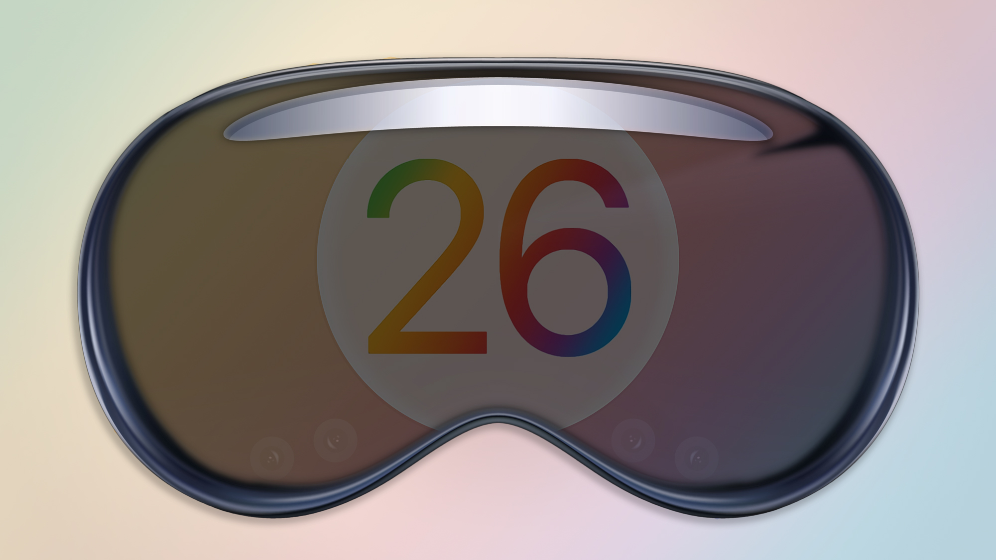 A render of the visionOS 26 logo on an Apple Vision Pro headset.