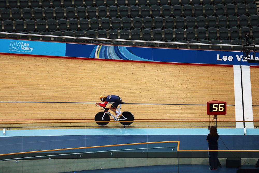 Bradley Wiggins of Great Britain trains at the Lee Valley Velopark ahead of his UCI Hour Record attempt on June 7.