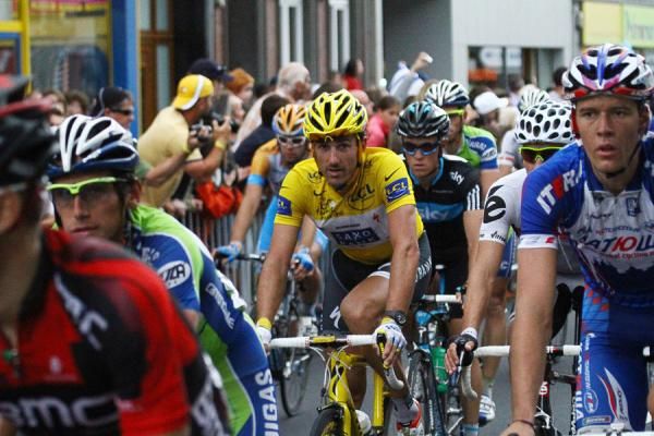 Previous race leader Fabian Cancellara leads home the dejected bunch.