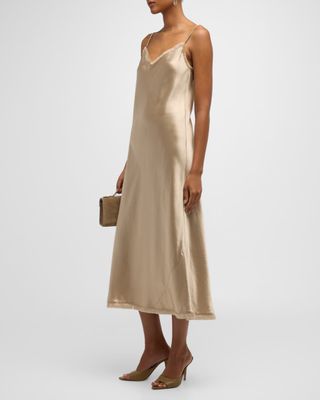 Frayed-Edge Bias Cami Midi Dress