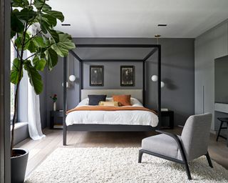 Main bedroom ideas with grey walls and bedroom lighting