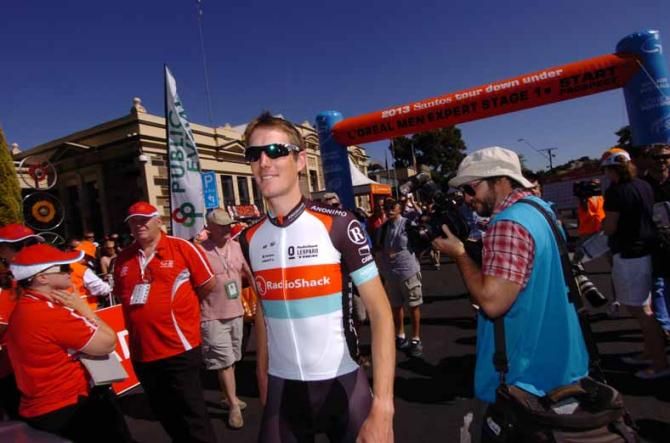 A relaxed Andy Schleck (RadioShack Leopard) before the start.