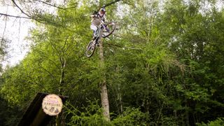 Tahnee Seagrave riding at RedBull Hardline in the Dyfi Valley, Wales on July 12th, 2023.
