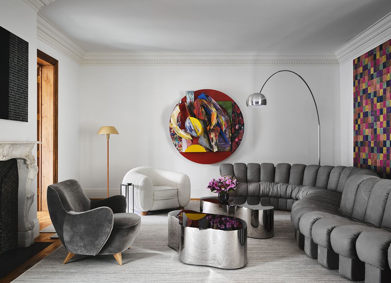 modern grey living room decorated using the principles of rhythm in interior design