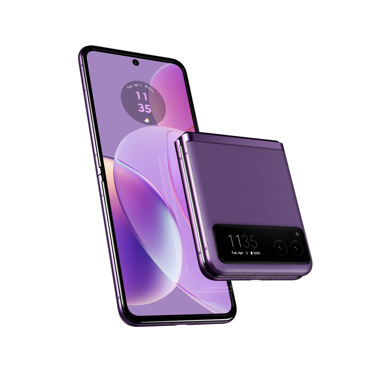Motorola Razr 2023 lilac folded and unfolded