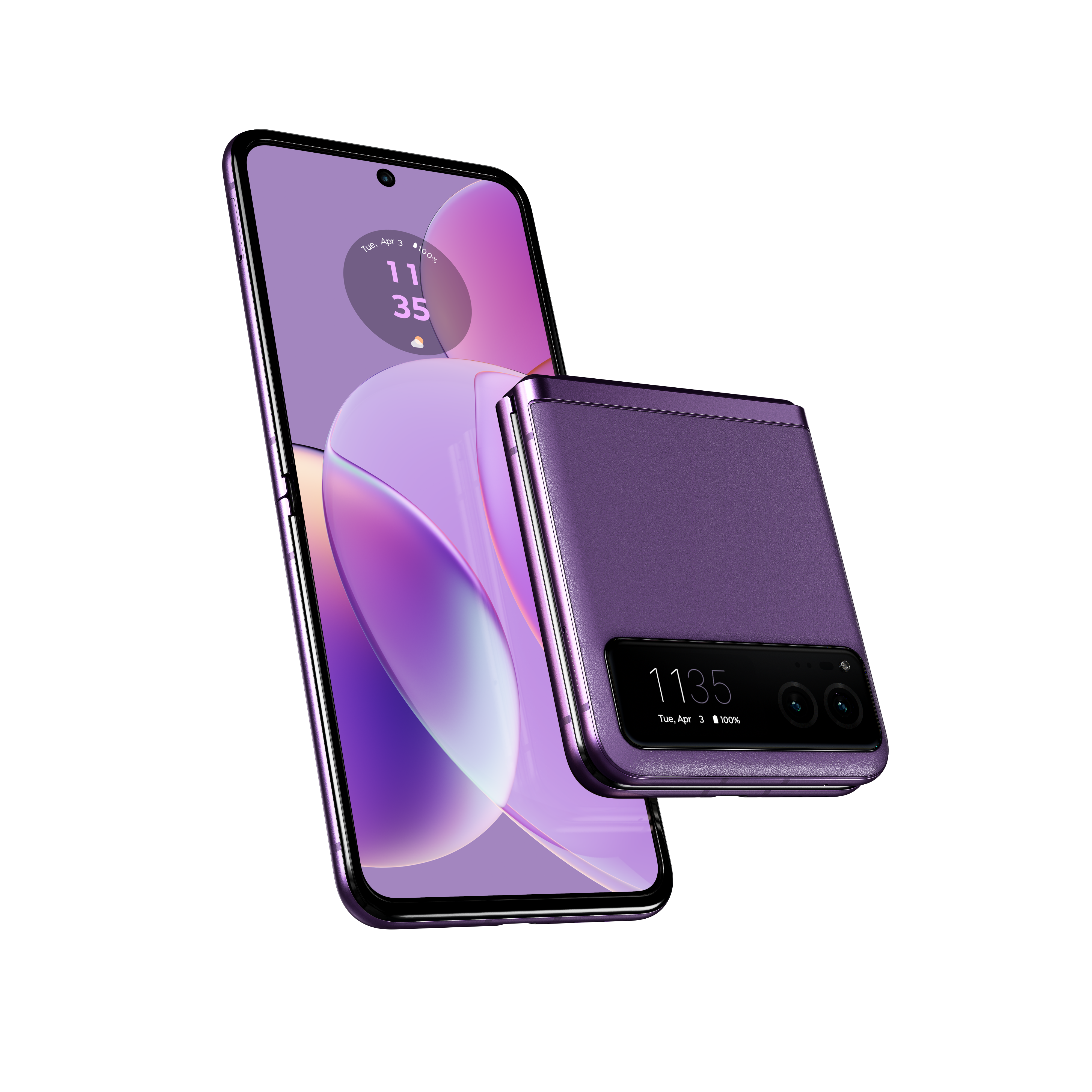 Motorola Razr 2023 lilac folded and unfolded
