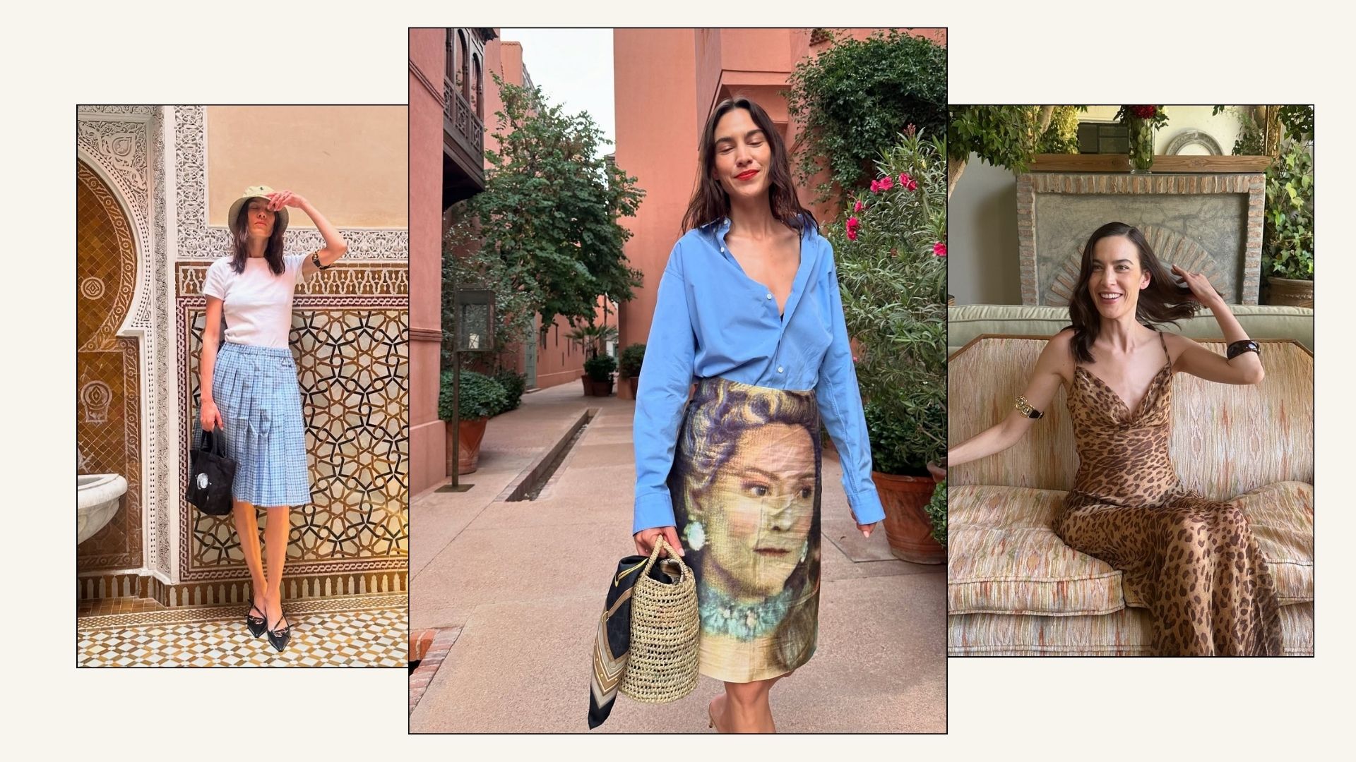 A selection of looks Alexa Chung shared on Instagram from her recent trip to Marrakesh