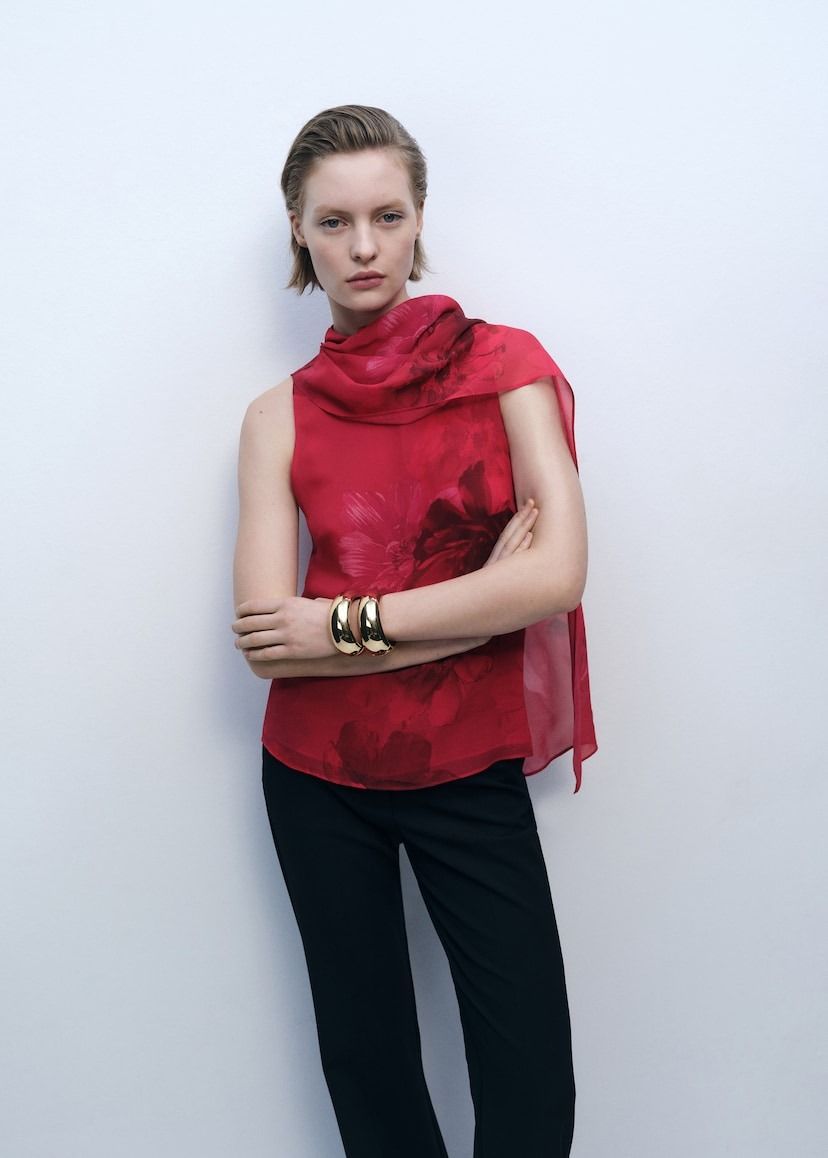 Mango, Floral Blouse With Scarf - Women | Mango Usa