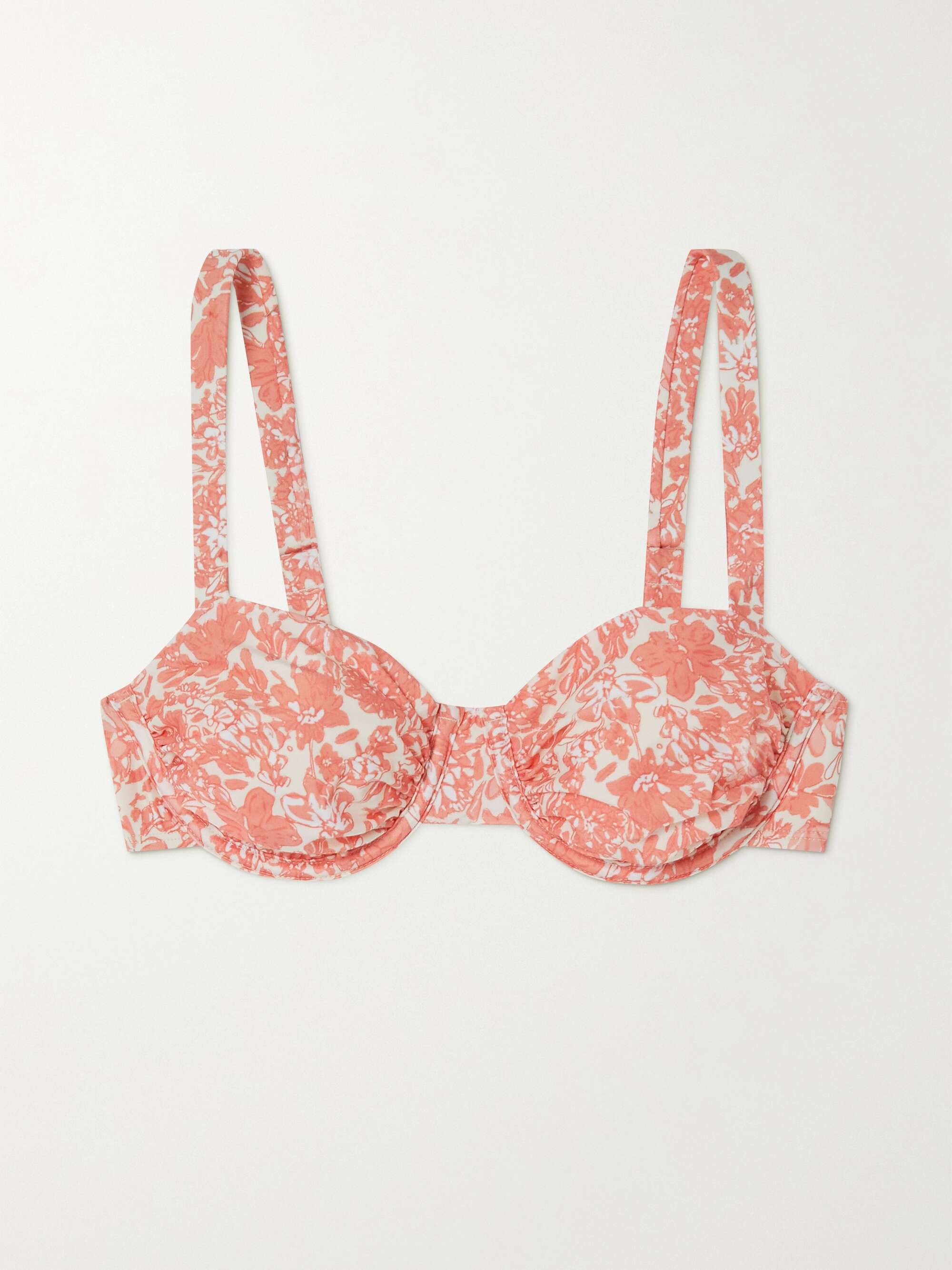 + Net Sustain Holiday Ruched Floral-Print Stretch-Econyl Balconette Bikini Top