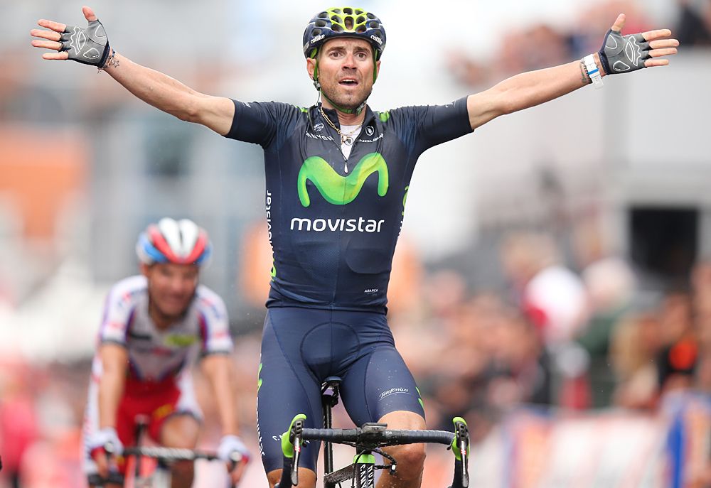 Alejandro Valverde (Movistar) takes his third win at Liege-Bastogne-Liege