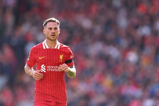 Alexis Mac Allister of Liverpool during the Premier League match between Liverpool FC and Nottingham Forest FC at Anfield on September 14, 2024 in Liverpool, England.